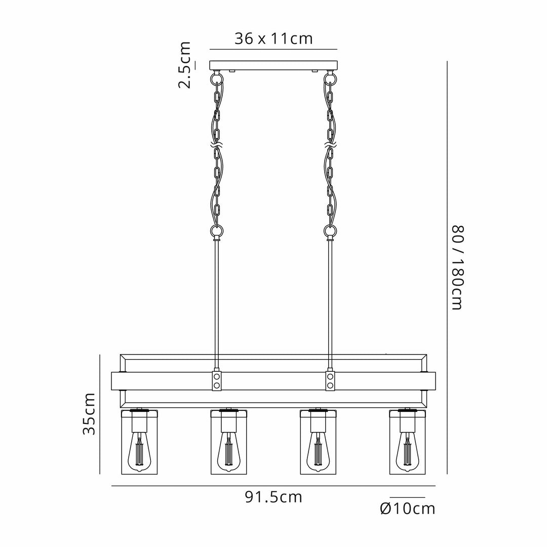 Nelson Lighting NL85829 Cambas 4 Light Pendant Satin Black Satin Brass
