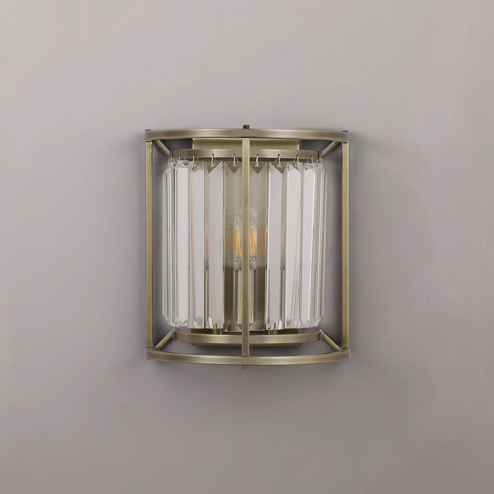 Nelson Lighting NL91369 Maccia 2 Light Wall Light Antique Brass Clear