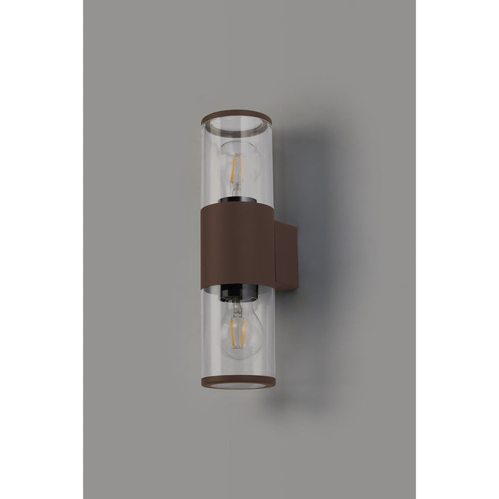 Nelson Lighting NL7075/CL9 Marc 2 Light Outdoor Wall Light Matt Brown Clear