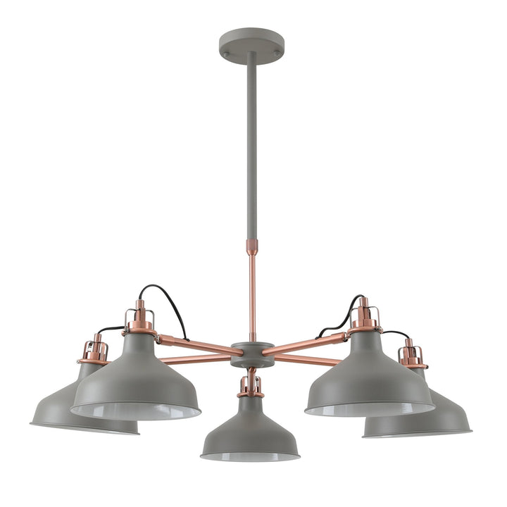 Nelson Lighting NL70209 Barnie Telescopic 5 Light Pendant Sand Grey/Copper/White