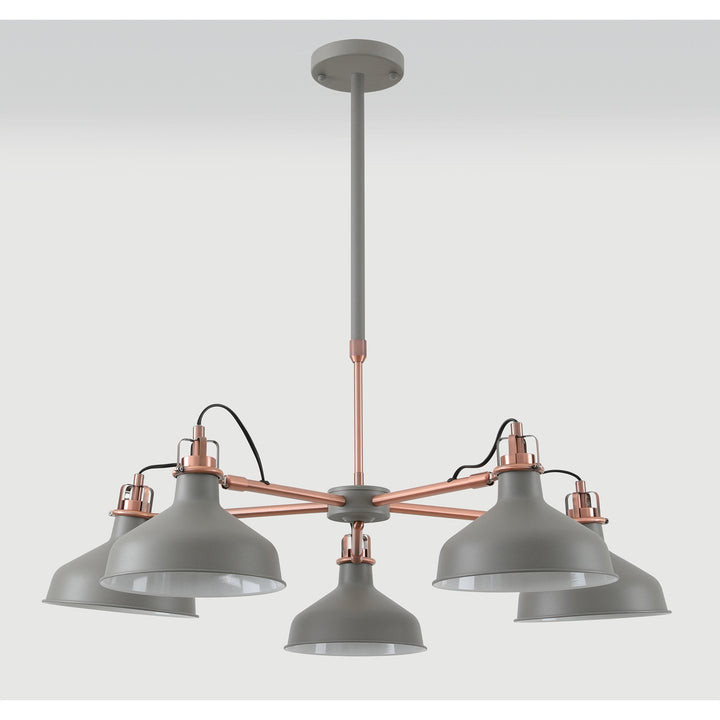 Nelson Lighting NL70209 Barnie Telescopic 5 Light Pendant Sand Grey/Copper/White