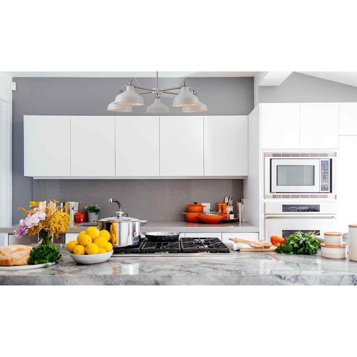 Nelson Lighting NL70219 Barnie Telescopic 5 Light Pendant Sand White/Satin Nickel/White