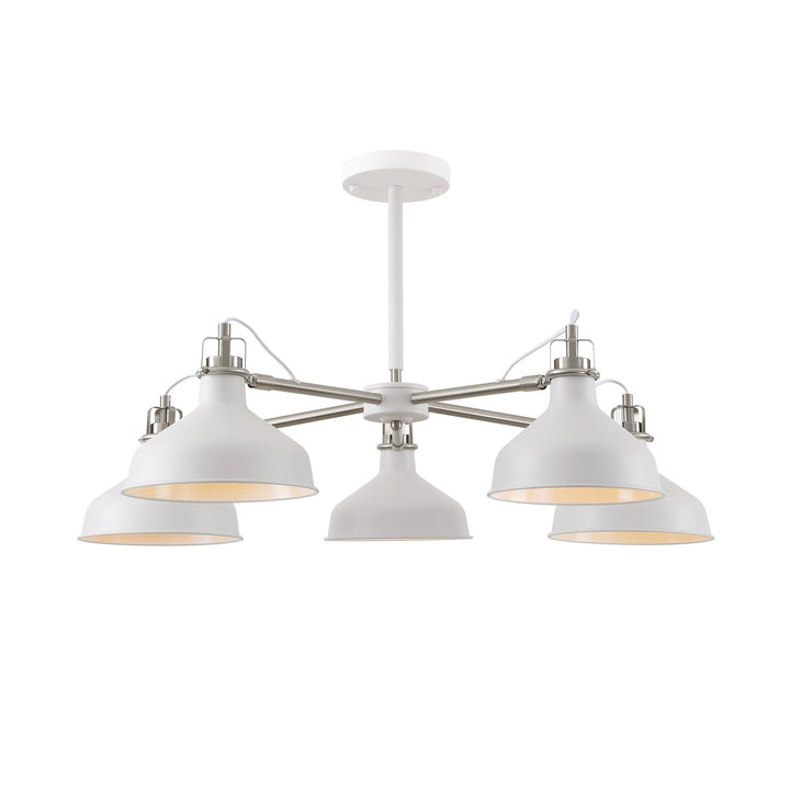 Nelson Lighting NL70219 Barnie Telescopic 5 Light Pendant Sand White/Satin Nickel/White