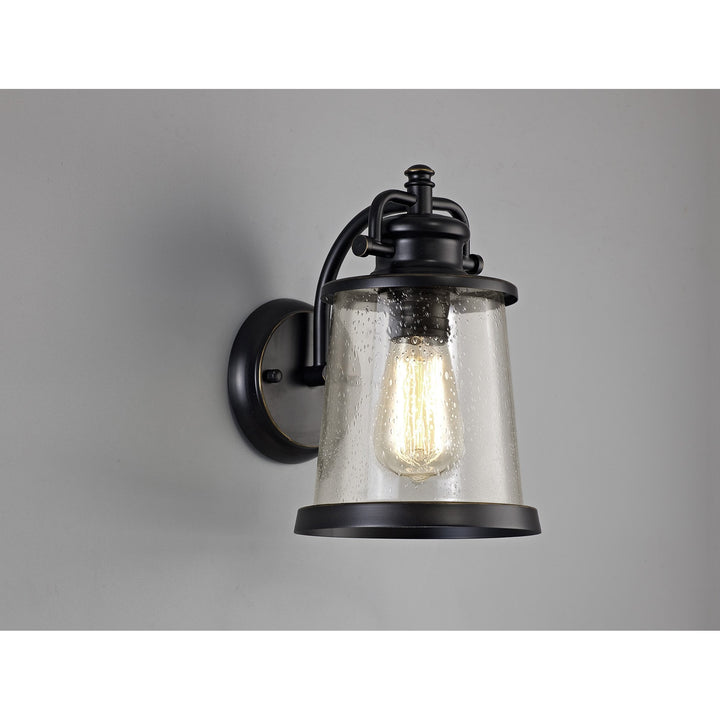 Nelson Lighting NL71969 Brad Outdoor Wall Lamp Black/Gold With Seeded Clear Glass