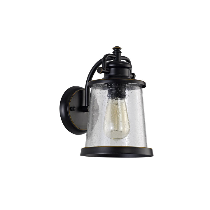 Nelson Lighting NL71969 Brad Outdoor Wall Lamp Black/Gold With Seeded Clear Glass