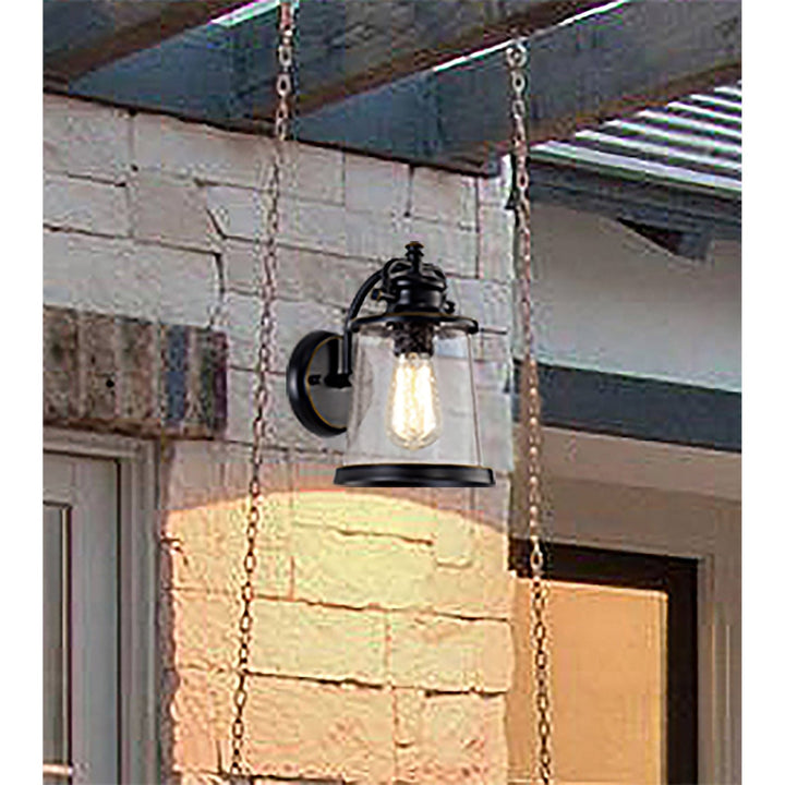 Nelson Lighting NL71979 Brad Outdoor Pendant Black/Gold With Seeded Clear Glass