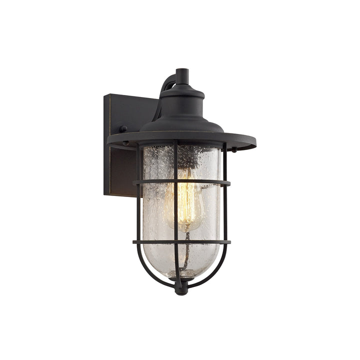 Nelson Lighting NL71959 Bosun Outdoor Wall Lamp Black/Gold With Seeded Clear Glass