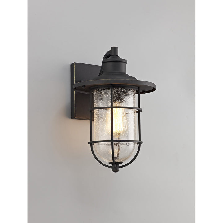 Nelson Lighting NL71959 Bosun Outdoor Wall Lamp Black/Gold With Seeded Clear Glass