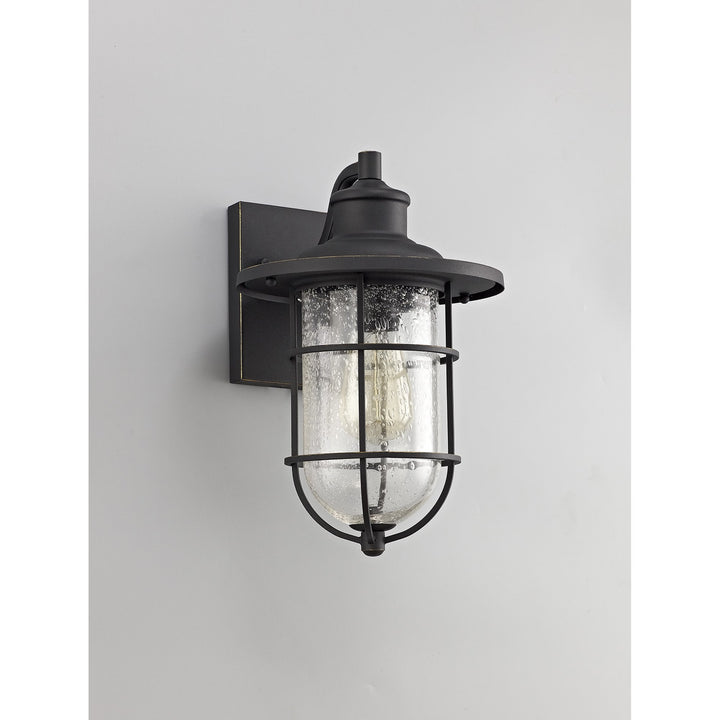 Nelson Lighting NL71959 Bosun Outdoor Wall Lamp Black/Gold With Seeded Clear Glass
