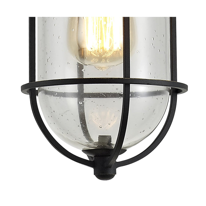 Nelson Lighting NL73149 Bosun Outdoor Pendant Black/Gold With Seeded Clear Glass