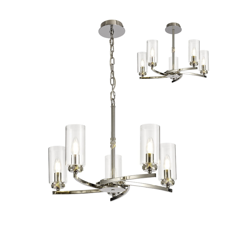 Nelson Lighting NL73109 Darling | 5 Light Nickel Pendant | Clear Crystals