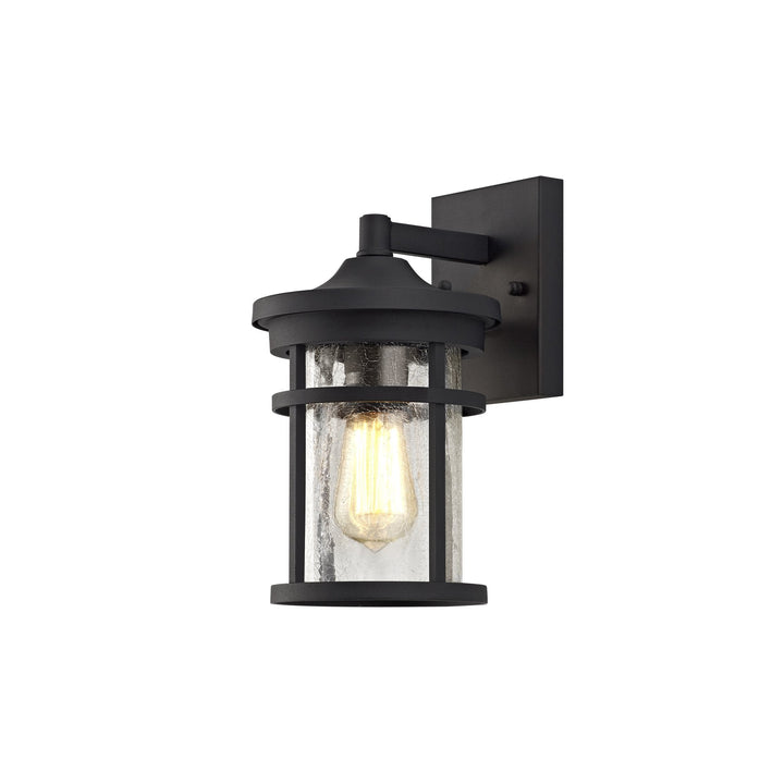 Nelson Lighting NL73189 Ellis Outdoor Wall Lamp 1 Light Black/Clear Crackled Glass