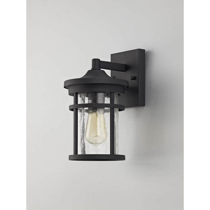 Nelson Lighting NL73189 Ellis Outdoor Wall Lamp 1 Light Black/Clear Crackled Glass