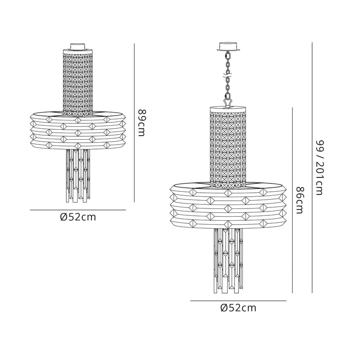 Nelson Lighting NL71149 Hooley Pendant/Semi Ceiling Convertible 7 Light Polished Chrome/Crystal