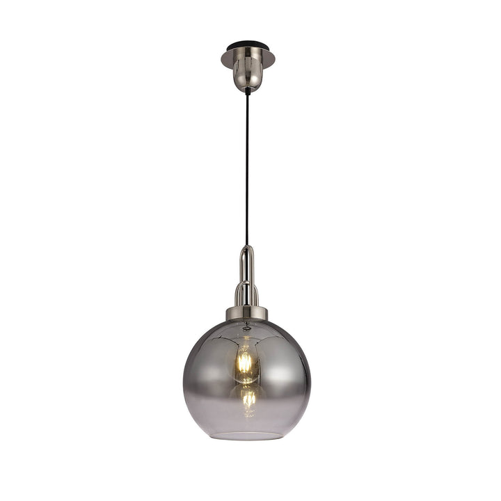 Nelson Lighting NLK00019 Acme 1 Light Pendant With 30cm Globe Glass Polished Nickel/Matt Black/Smoked/Clear