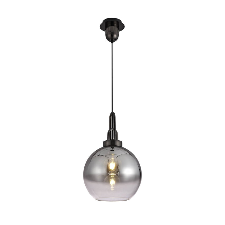 Nelson Lighting NLK00049 Acme 1 Light Pendant With 30cm Globe Glass Black Chrome/Matt Black/Smoked/Clear