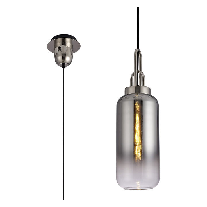 Nelson Lighting NLK03489 Acme 1 Light Pendant With 30cm Cylinder Glass Polished Nickel/Matt Black/Smoked/Clear