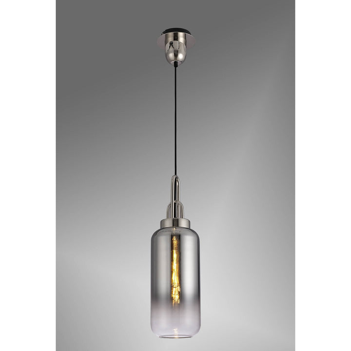 Nelson Lighting NLK03489 Acme 1 Light Pendant With 30cm Cylinder Glass Polished Nickel/Matt Black/Smoked/Clear