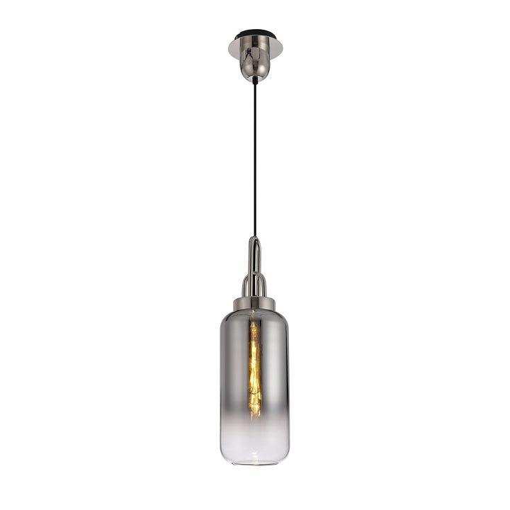 Nelson Lighting NLK03489 Acme 1 Light Pendant With 30cm Cylinder Glass Polished Nickel/Matt Black/Smoked/Clear