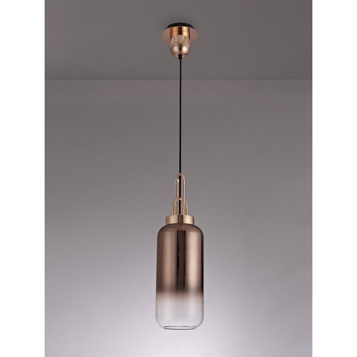 Nelson Lighting NLK03499 Acme 1 Light Pendant With 30cm Cylinder Glass Copper/Matt Black/Clear