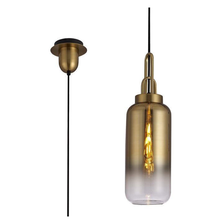 Nelson Lighting NLK03509 Acme 1 Light Pendant With 30cm Cylinder Glass Brass Gold/Matt Black/Clear