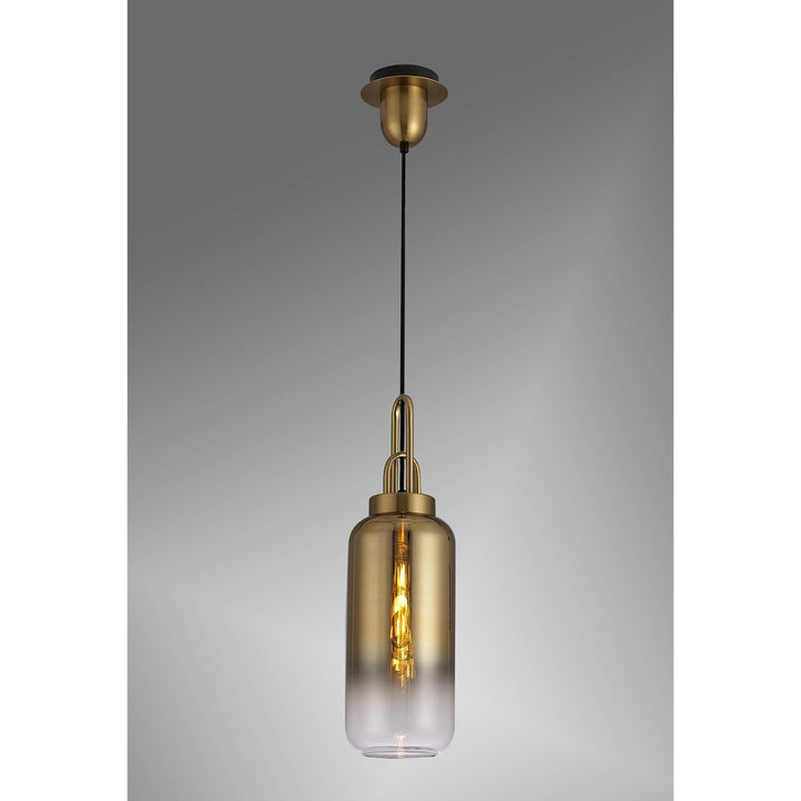 Nelson Lighting NLK03509 Acme 1 Light Pendant With 30cm Cylinder Glass Brass Gold/Matt Black/Clear