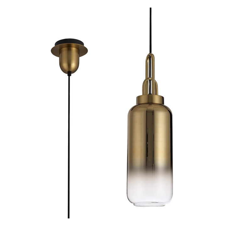 Nelson Lighting NLK03509 Acme 1 Light Pendant With 30cm Cylinder Glass Brass Gold/Matt Black/Clear