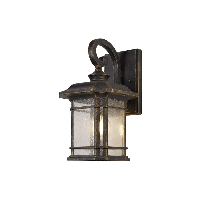 Nelson Lighting NL75799 Biello Outdoor Small Wall Lamp 1 Light Brushed Black Gold/Seeded Glass