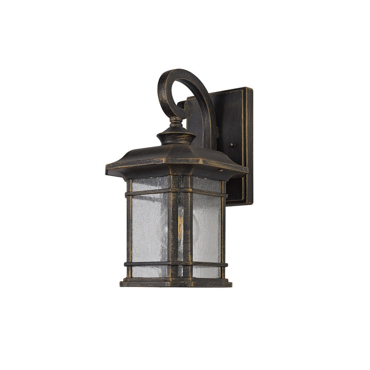Nelson Lighting NL75799 Biello Outdoor Small Wall Lamp 1 Light Brushed Black Gold/Seeded Glass
