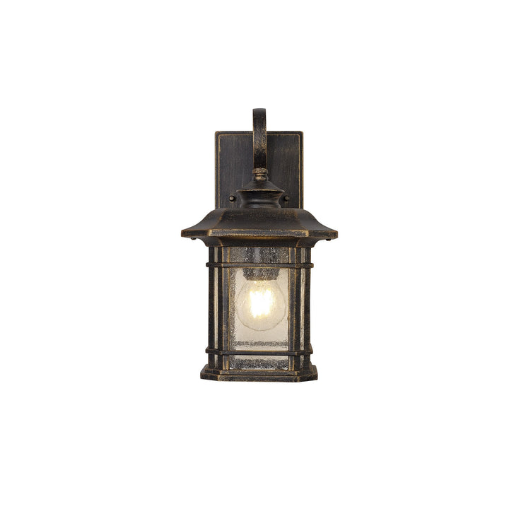 Nelson Lighting NL75799 Biello Outdoor Small Wall Lamp 1 Light Brushed Black Gold/Seeded Glass