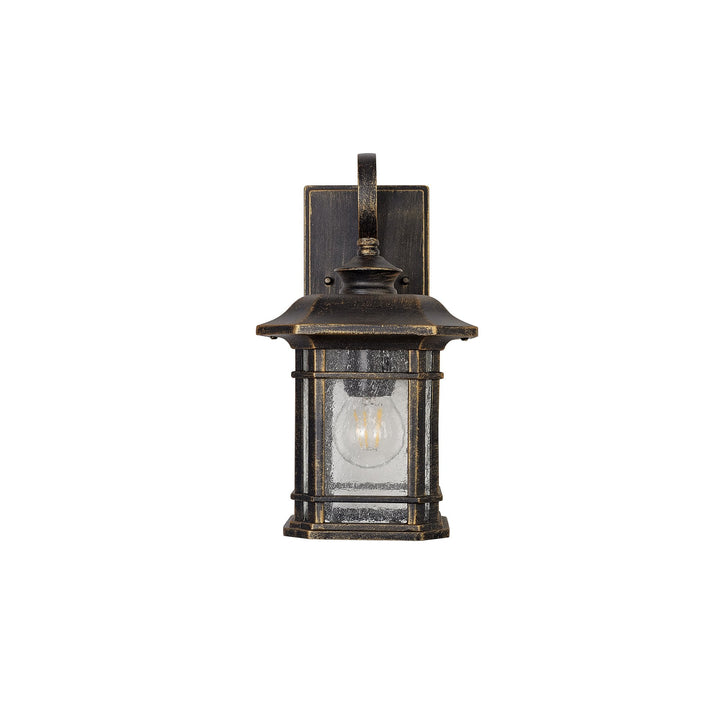 Nelson Lighting NL75799 Biello Outdoor Small Wall Lamp 1 Light Brushed Black Gold/Seeded Glass