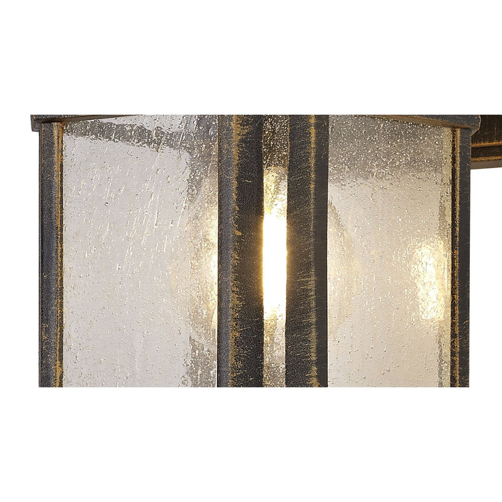 Nelson Lighting NL75799 Biello Outdoor Small Wall Lamp 1 Light Brushed Black Gold/Seeded Glass
