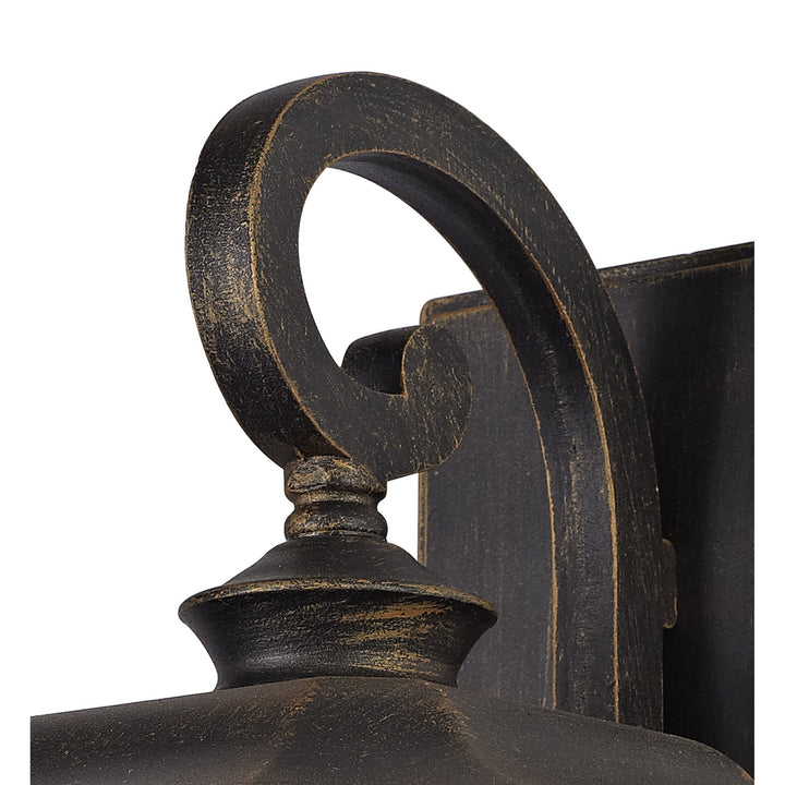 Nelson Lighting NL75799 Biello Outdoor Small Wall Lamp 1 Light Brushed Black Gold/Seeded Glass
