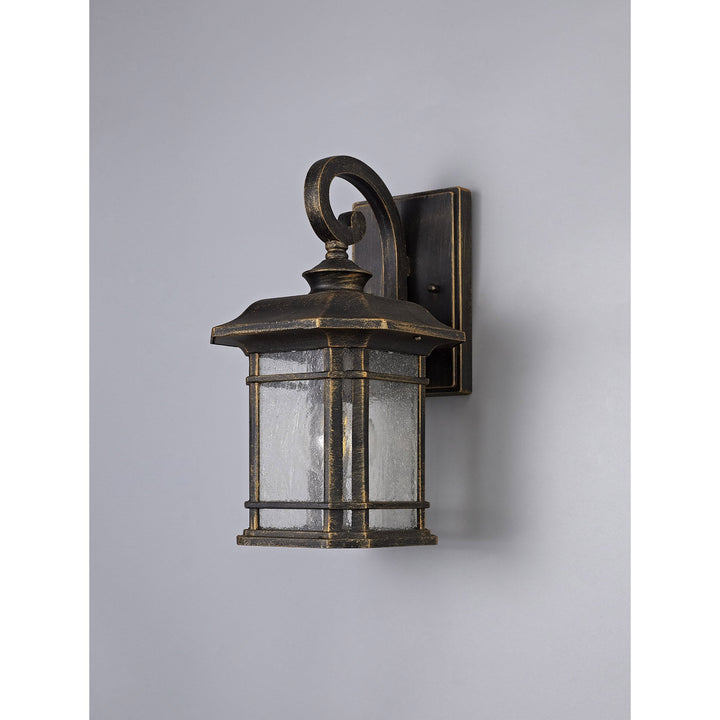 Nelson Lighting NL75799 Biello Outdoor Small Wall Lamp 1 Light Brushed Black Gold/Seeded Glass