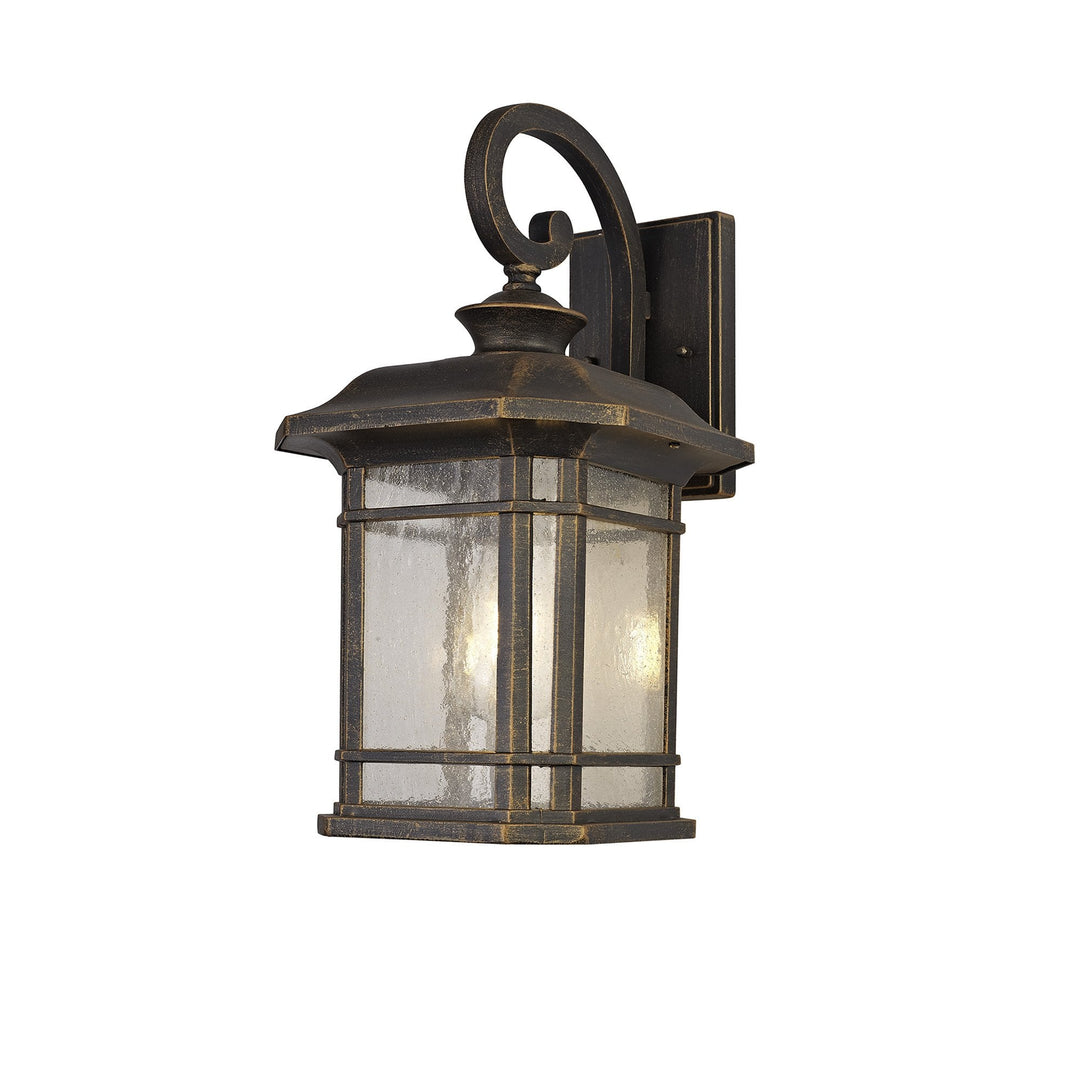 Nelson Lighting NL75809 Biello Outdoor Large Wall Lamp 1 Light Brushed Black Gold/Seeded Glass