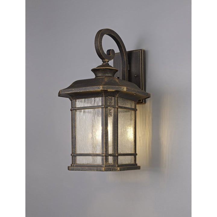 Nelson Lighting NL75809 Biello Outdoor Large Wall Lamp 1 Light Brushed Black Gold/Seeded Glass