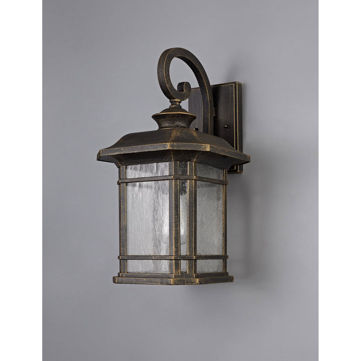 Nelson Lighting NL75809 Biello Outdoor Large Wall Lamp 1 Light Brushed Black Gold/Seeded Glass