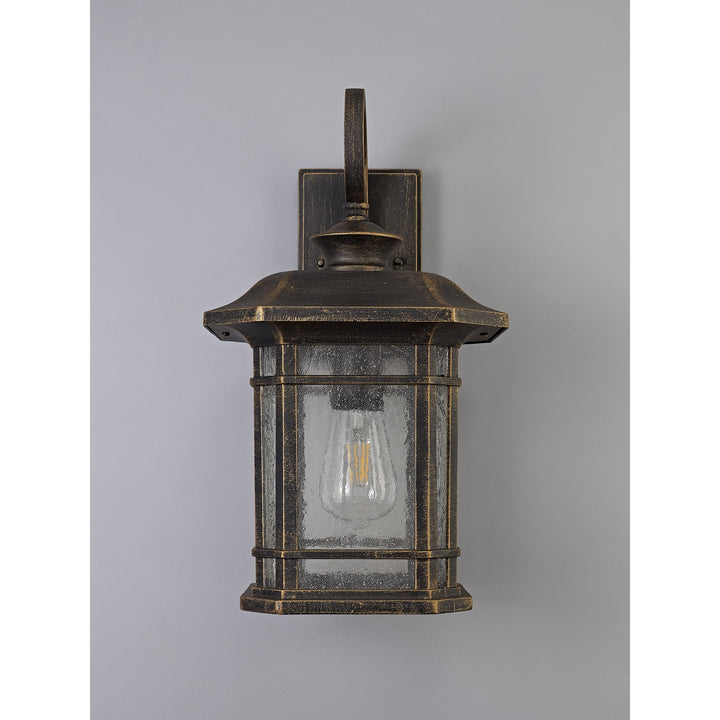 Nelson Lighting NL75809 Biello Outdoor Large Wall Lamp 1 Light Brushed Black Gold/Seeded Glass