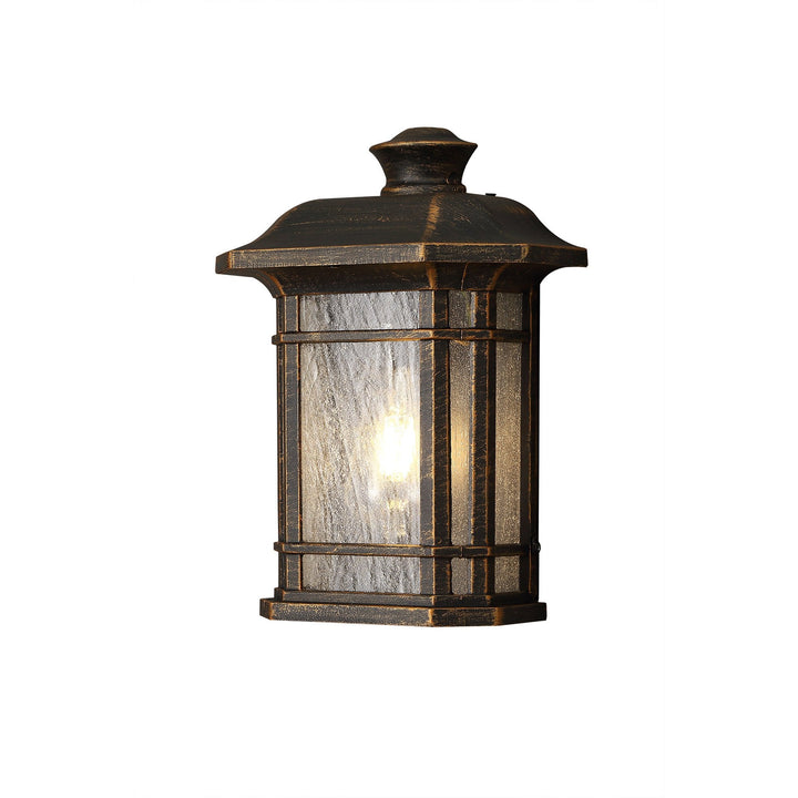 Nelson Lighting NL75819 Biello Outdoor Half Wall Lamp 1 Light Brushed Black Gold/Seeded Glass