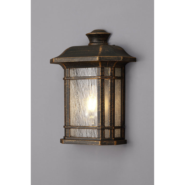 Nelson Lighting NL75819 Biello Outdoor Half Wall Lamp 1 Light Brushed Black Gold/Seeded Glass