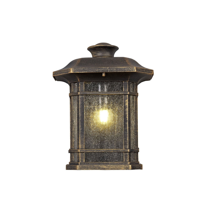 Nelson Lighting NL75819 Biello Outdoor Half Wall Lamp 1 Light Brushed Black Gold/Seeded Glass