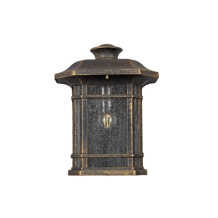 Nelson Lighting NL75819 Biello Outdoor Half Wall Lamp 1 Light Brushed Black Gold/Seeded Glass