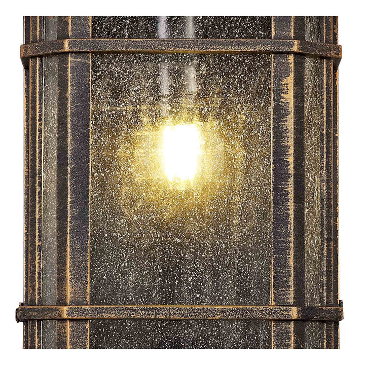 Nelson Lighting NL75819 Biello Outdoor Half Wall Lamp 1 Light Brushed Black Gold/Seeded Glass