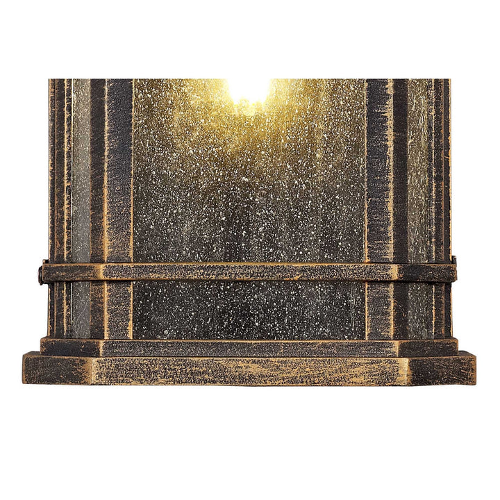 Nelson Lighting NL75819 Biello Outdoor Half Wall Lamp 1 Light Brushed Black Gold/Seeded Glass