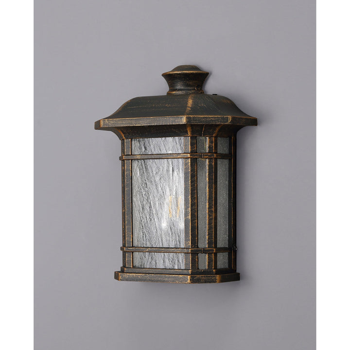 Nelson Lighting NL75819 Biello Outdoor Half Wall Lamp 1 Light Brushed Black Gold/Seeded Glass
