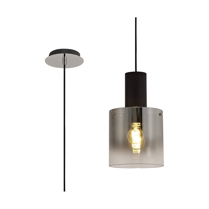 Nelson Lighting NL75899 Blade Single Pendant 1 Light Adjustable Black/Smoke Fade Glass