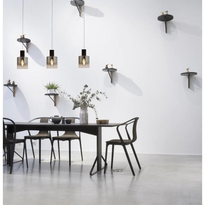 Nelson Lighting NL75899 Blade Single Pendant 1 Light Adjustable Black/Smoke Fade Glass