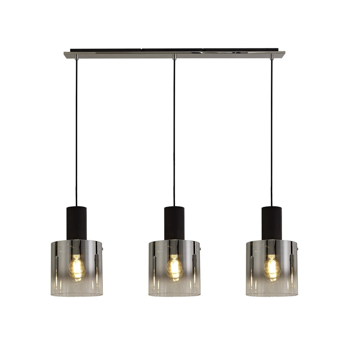 Nelson Lighting NL75909 Blade Linear Pendant 3 Light Adjustable Black/Smoke Fade Glass