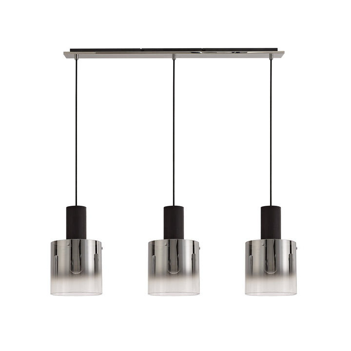 Nelson Lighting NL75909 Blade Linear Pendant 3 Light Adjustable Black/Smoke Fade Glass