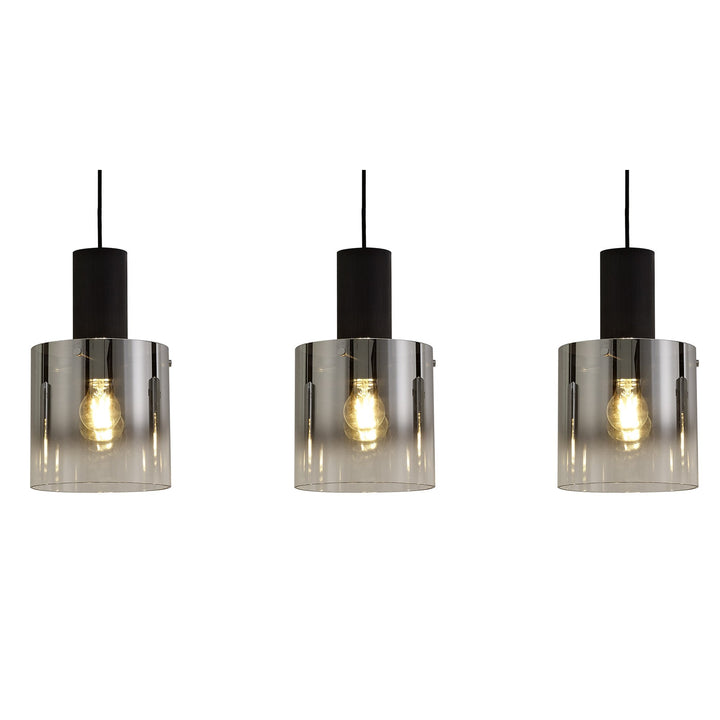 Nelson Lighting NL75909 Blade Linear Pendant 3 Light Adjustable Black/Smoke Fade Glass